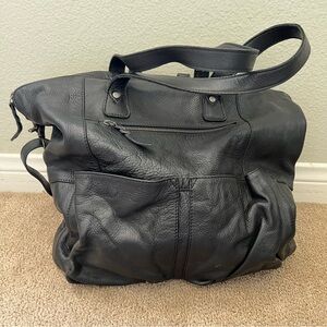 Rock paper scissors leather tote bag